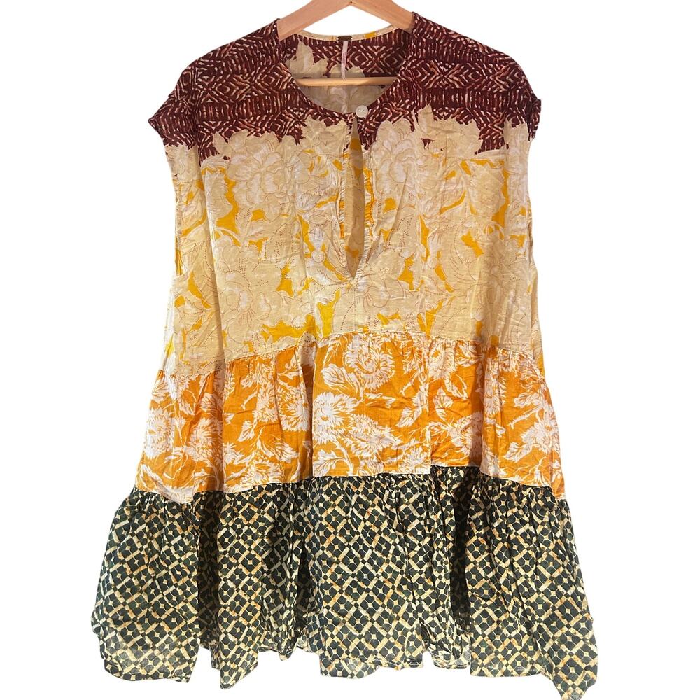 Free People Tiered Mini Dress in Yellow, Cream, Maroon, Black - Picture 4 of 7